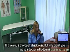 Small tittied blonde fucked by doctor in his office