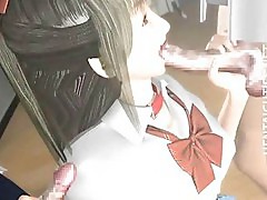 Sexy 3D hentai babe eat two dicks