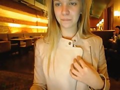 Skinny blond in public bar